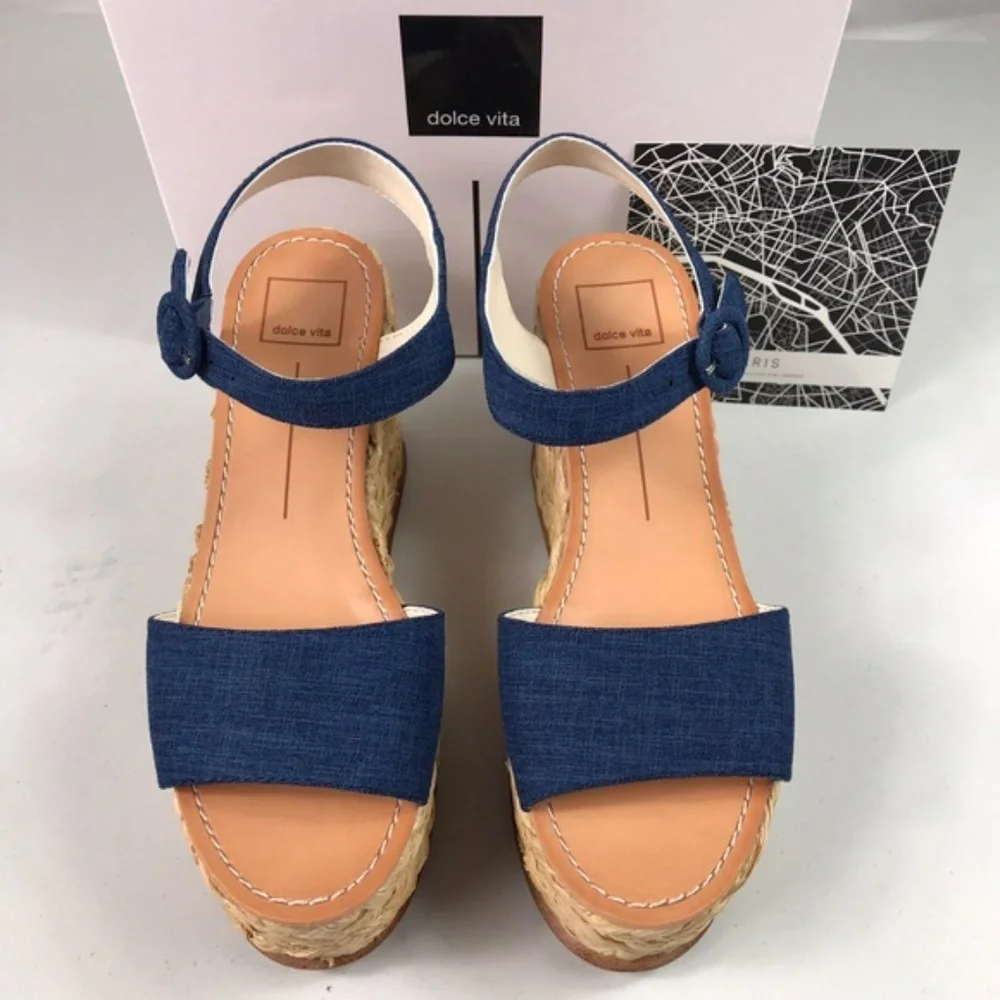 Dolce Vita Blue Denim Woven Platform Sandals 9.5 - Picture 5 of 8